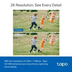 TP-Link Tapo C510W, 2K QHD, Yatay Dikey Dış Mekan IP66, WiFi, Renkli Gece Görüşü, İki Yönlü Ses Güvenlik Kamerası